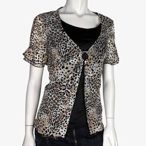 Leopard print sheer cardigan layered top Y2K going out